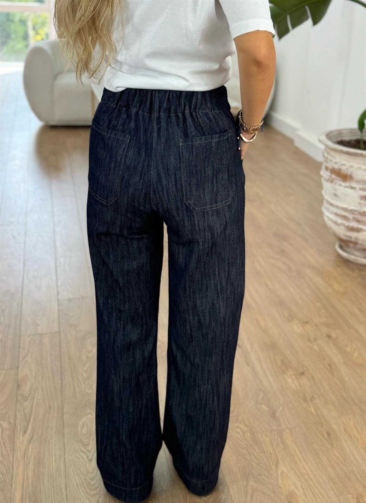 Düğme Detaylı Denim Bol Pantolon