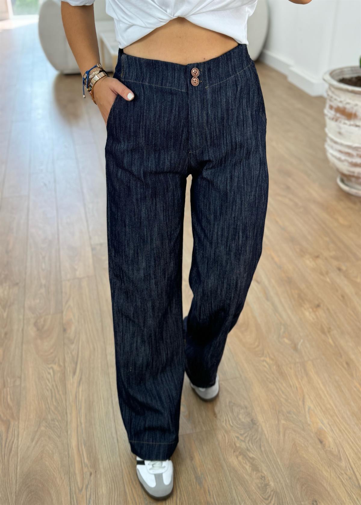 Düğme Detaylı Denim Bol Pantolon