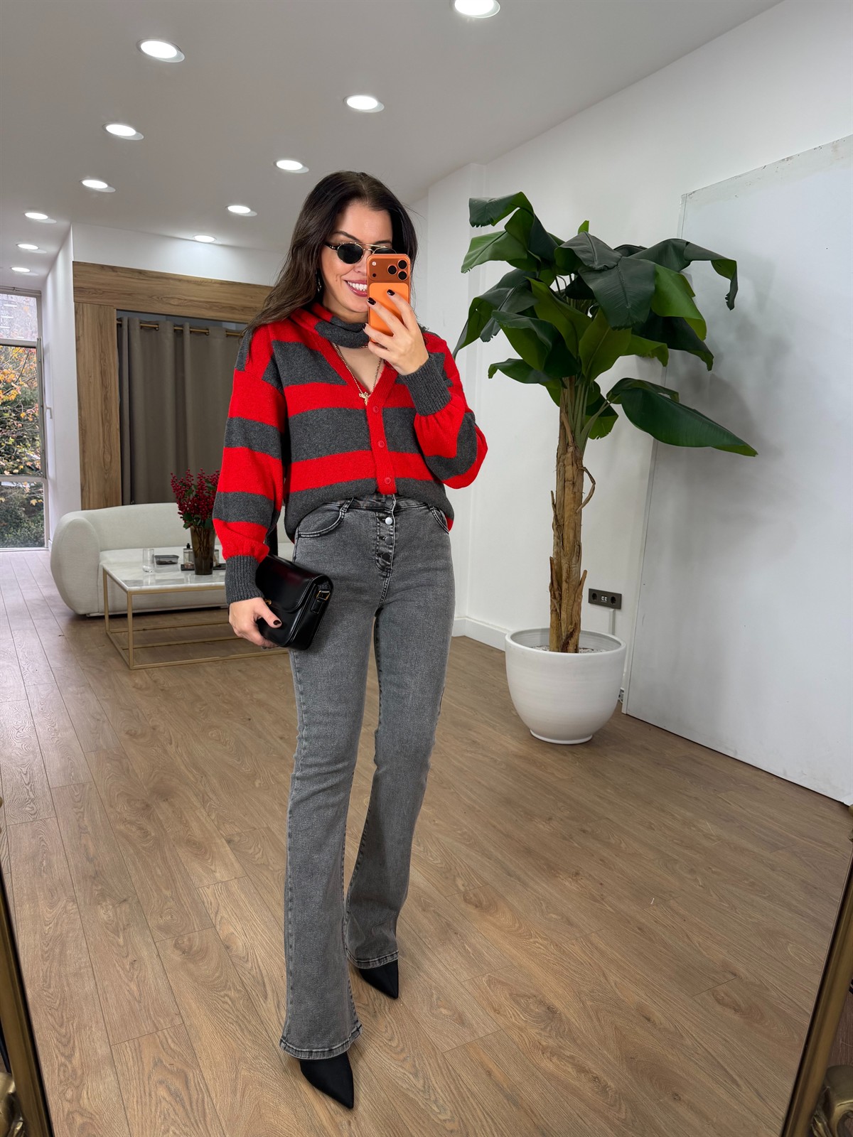 Düğme Detaylı İspanyol Paça Jean - Gri