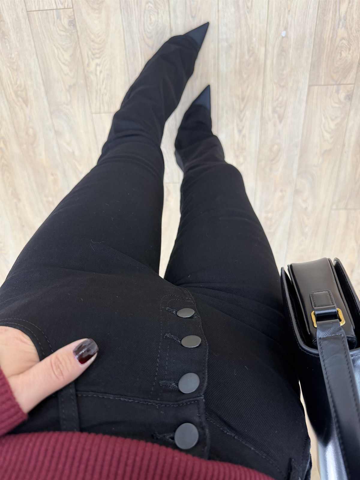 Düğme Detaylı İspanyol Paça Jean - Siyah