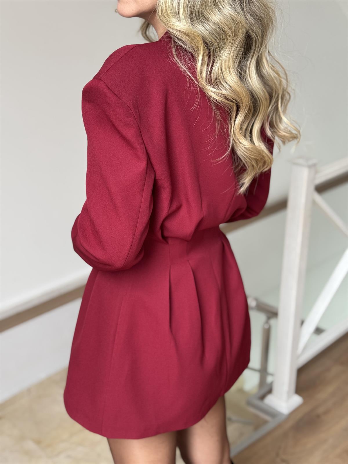 Belden Oturtmalı Mini Etek Ceket Takım - Bordo