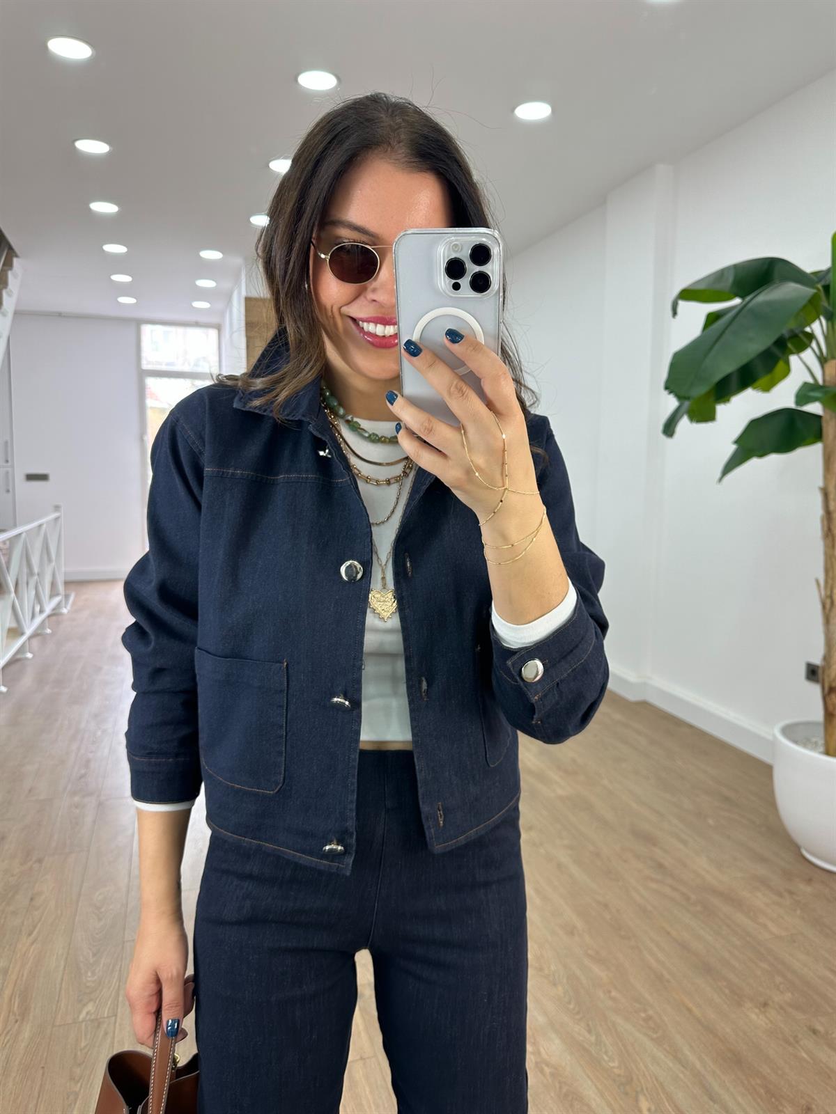 Düğmeli Beli Lastikli Denim Ceket