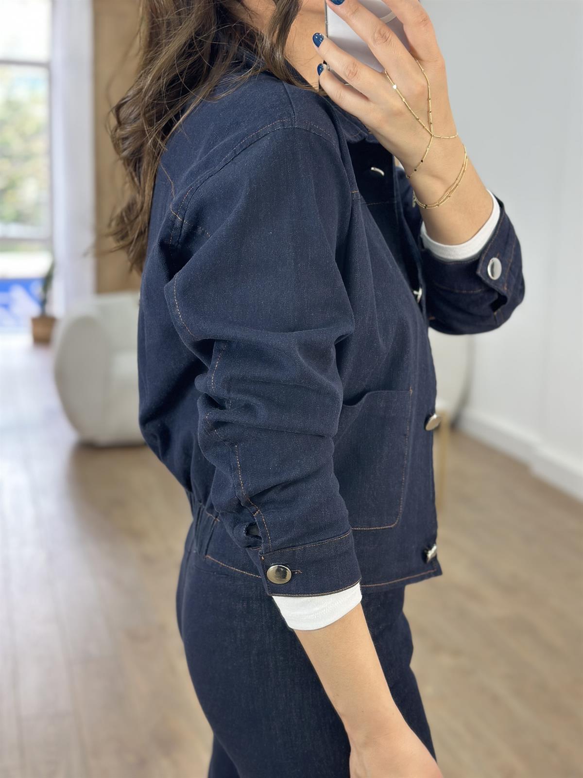Düğmeli Beli Lastikli Denim Ceket