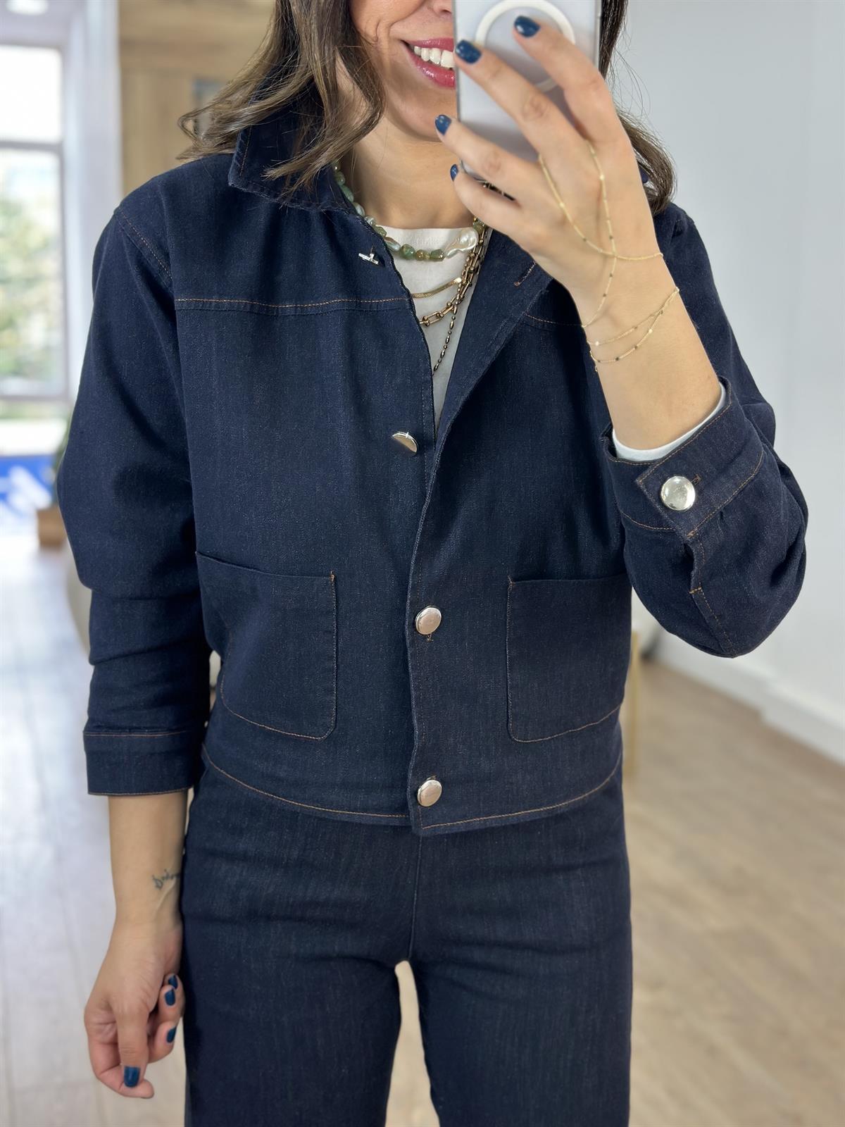 Düğmeli Beli Lastikli Denim Ceket