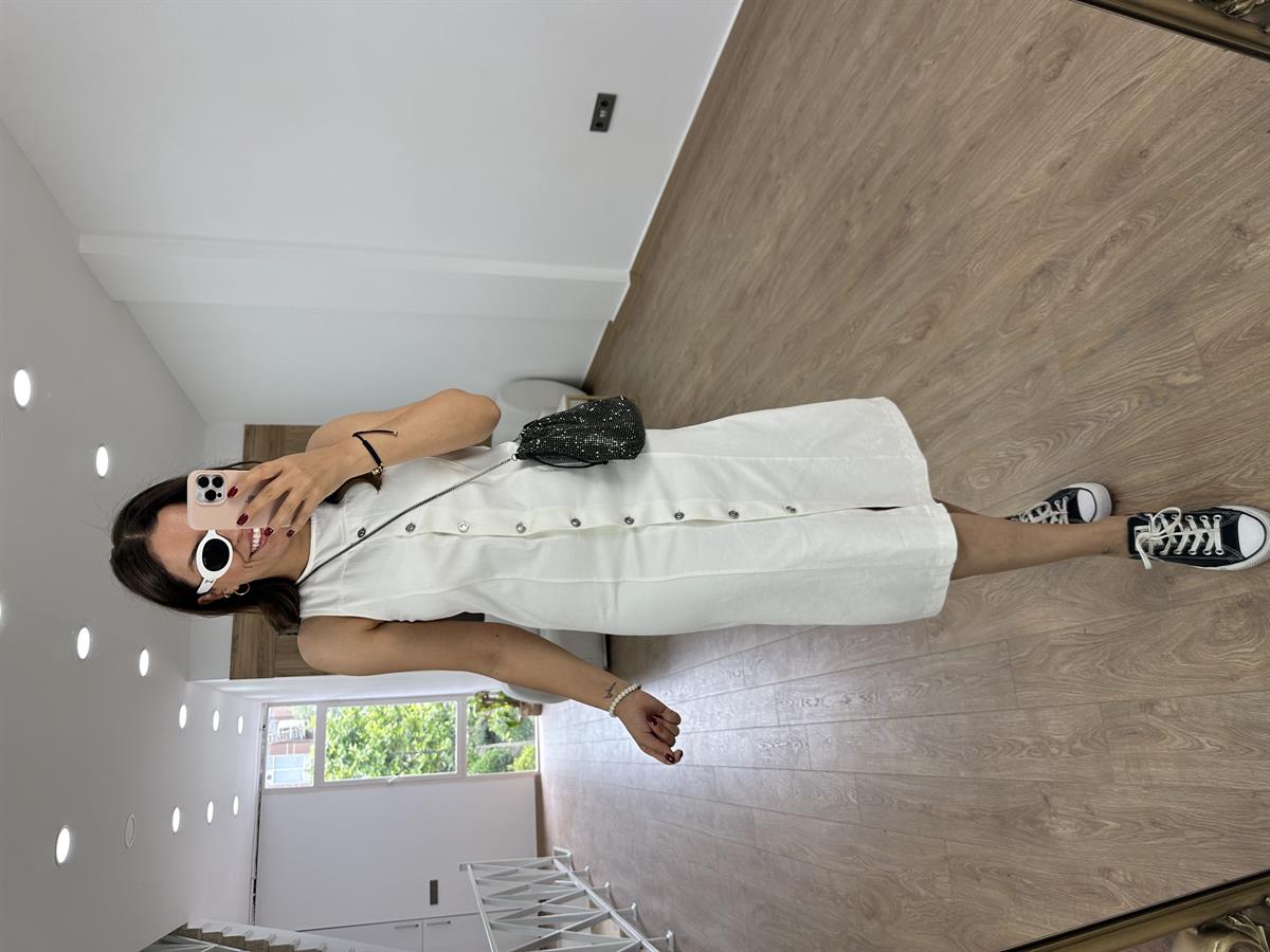 Düğmeli Gabardin Elbise