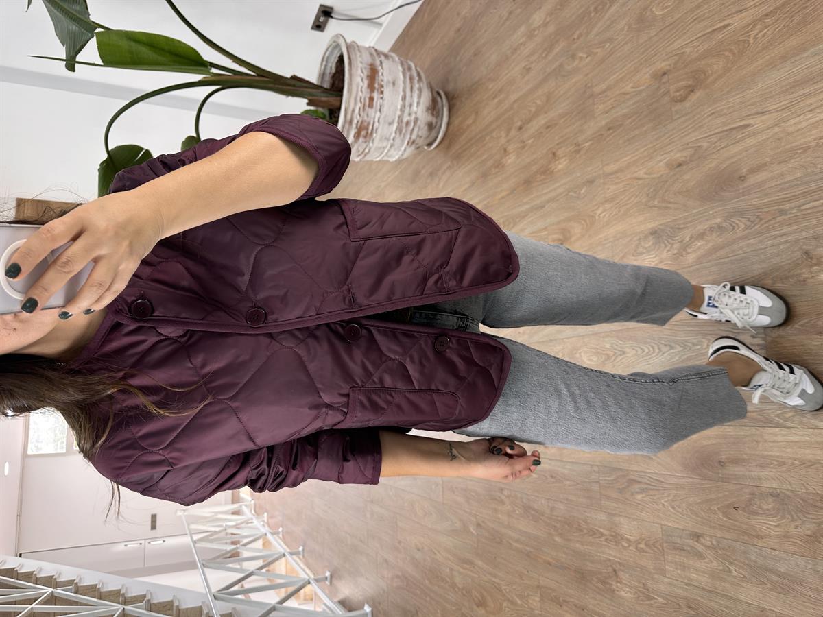 Düğmeli Kapitone Ceket -mürdüm