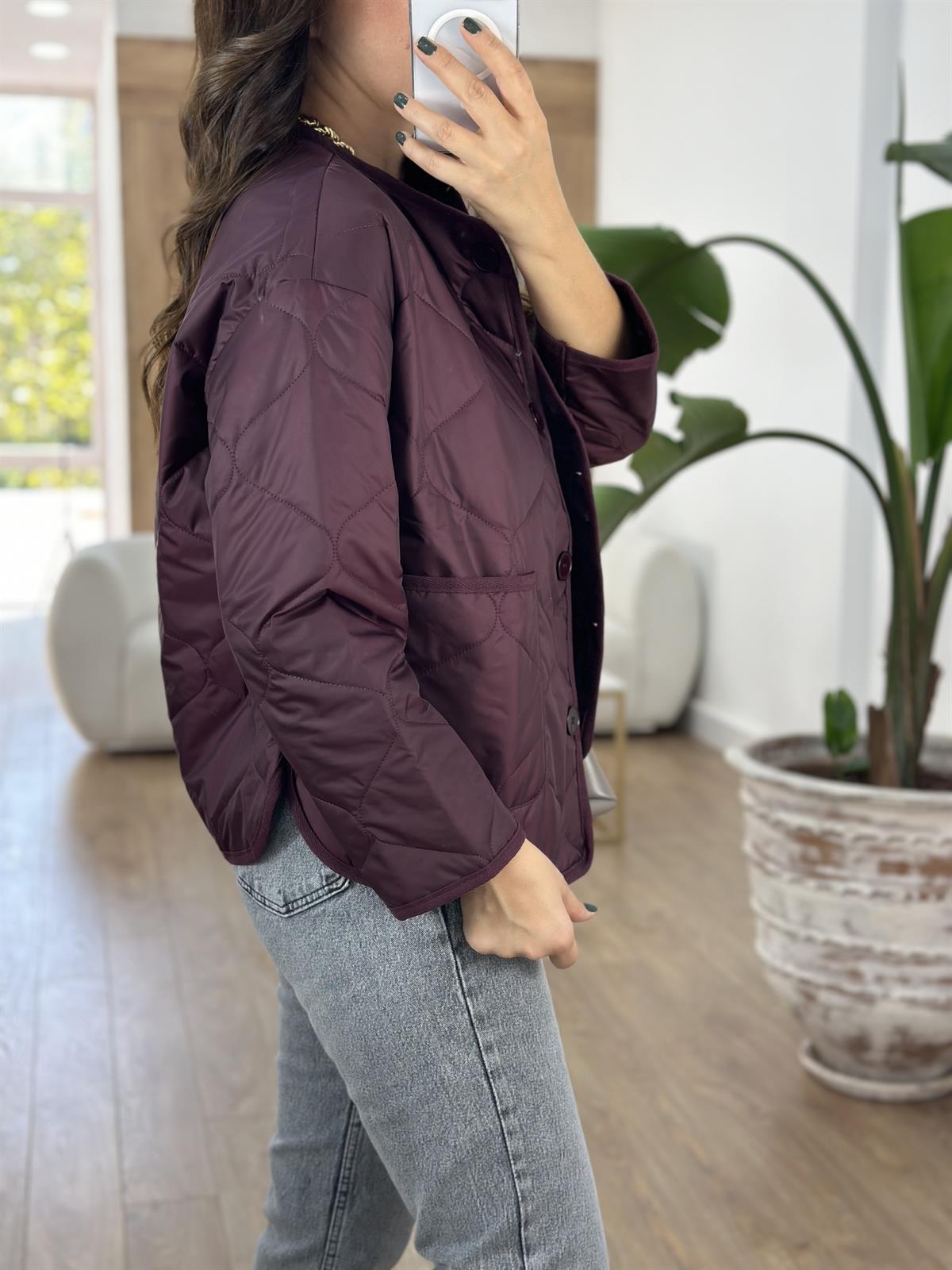 Düğmeli Kapitone Ceket -mürdüm