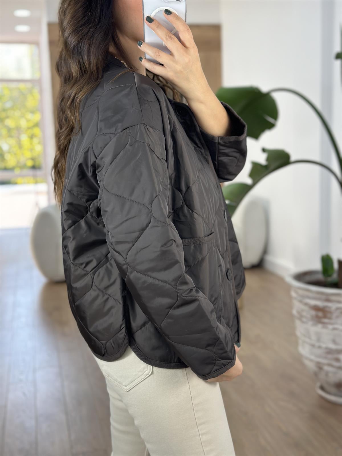 Düğmeli Kapitone Ceket - Kahverengi