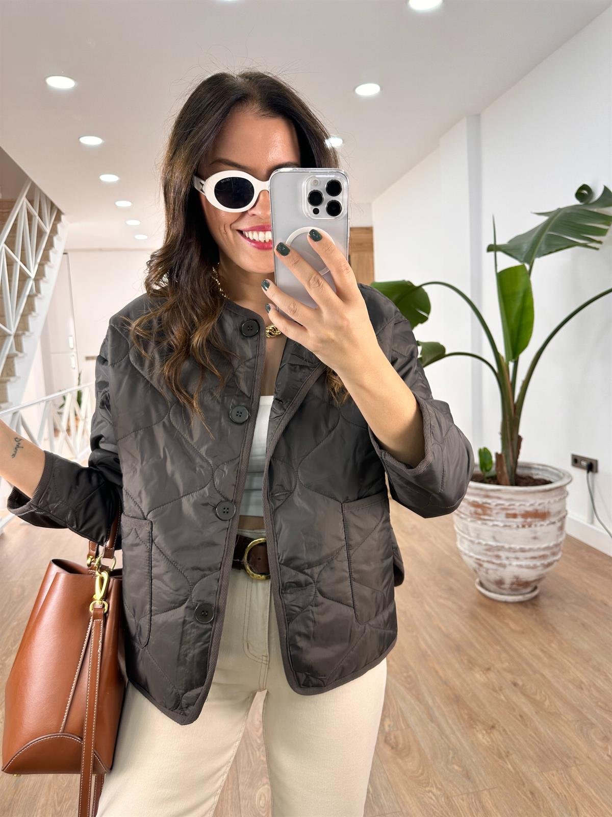 Düğmeli Kapitone Ceket - Kahverengi