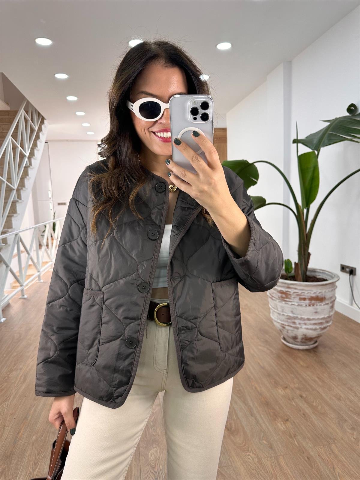 Düğmeli Kapitone Ceket - Kahverengi