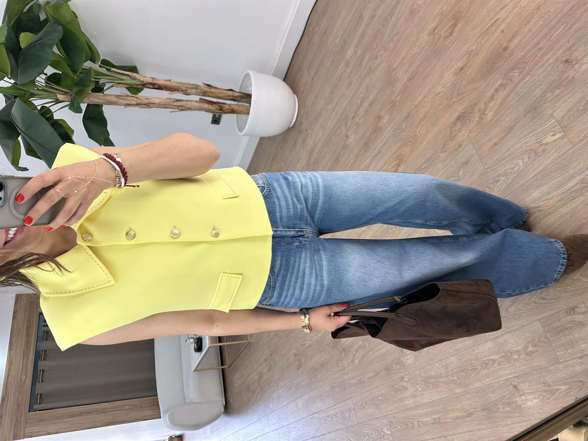 Düğmeli Kısa Yelek - Sarı