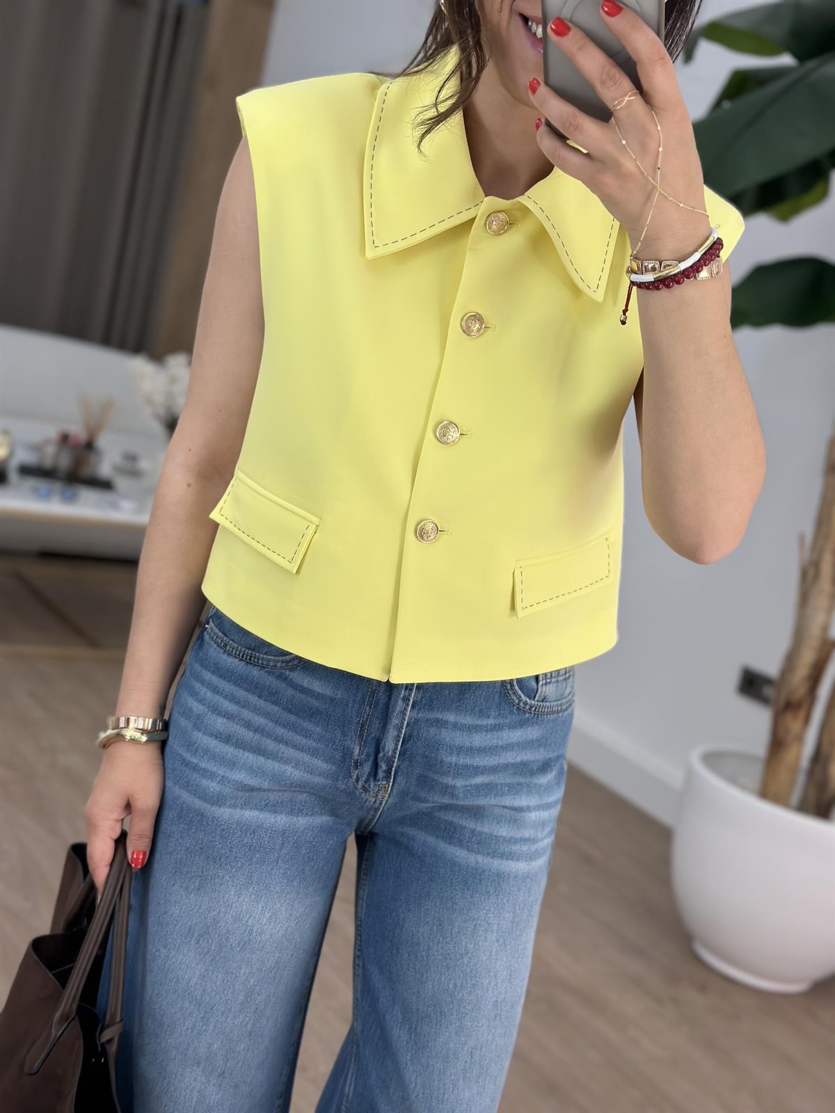 Düğmeli Kısa Yelek - Sarı