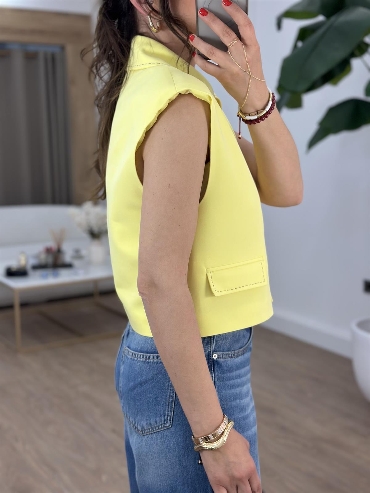 Düğmeli Kısa Yelek - Sarı