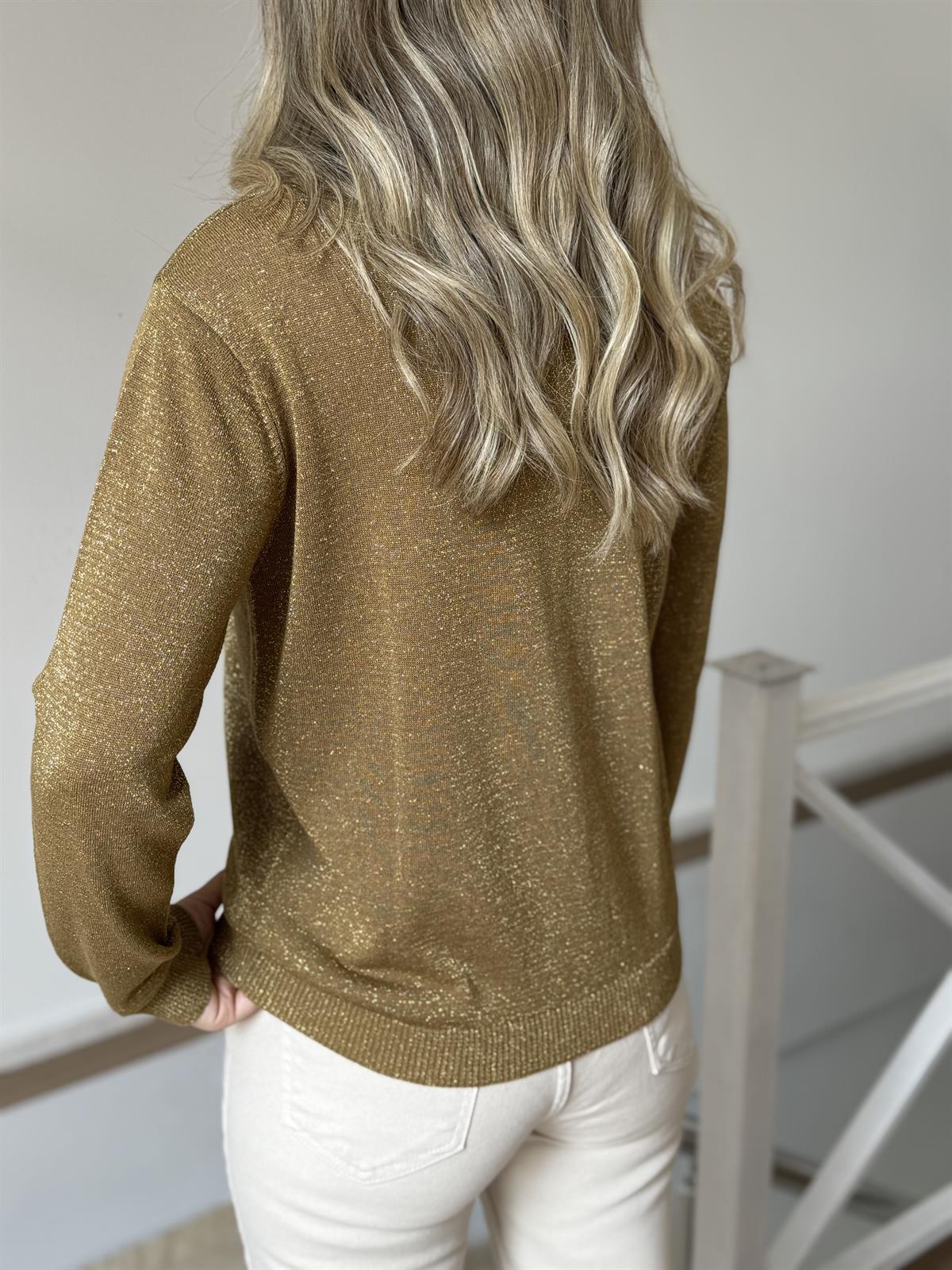 Düğmeli Simli Triko Hırka - Haki