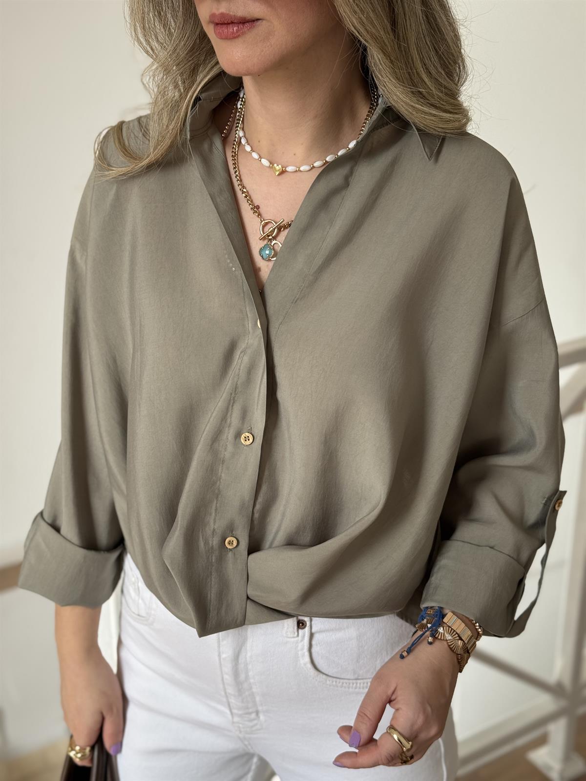 Düğüm Detaylı Tasarım Gömlek - Haki