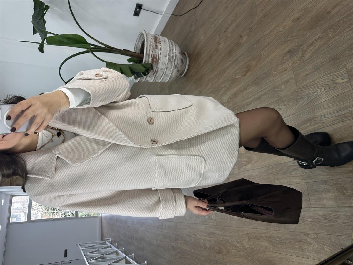 Düşük Kol Oversize Kaban - Taş