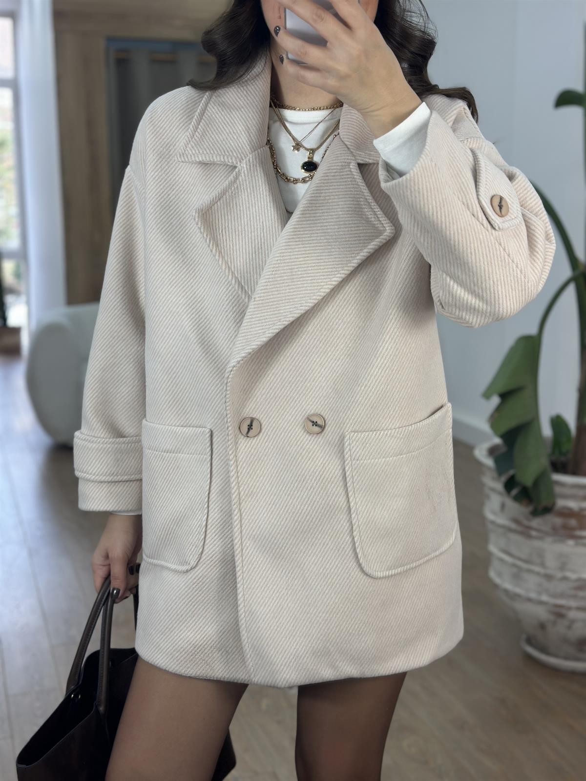 Düşük Kol Oversize Kaban - Taş