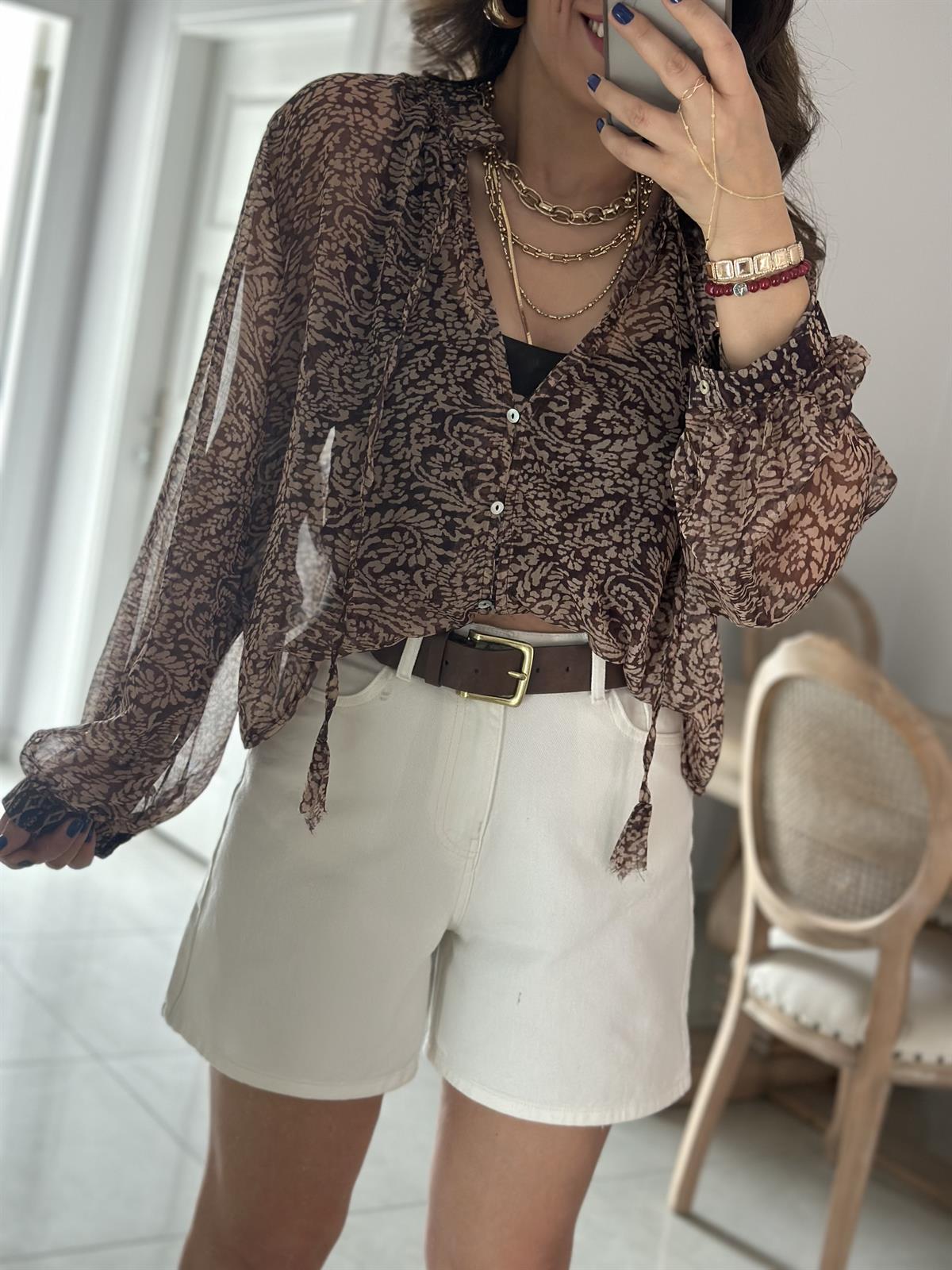 Düz Kesim Mini Denim Şort - Ekru