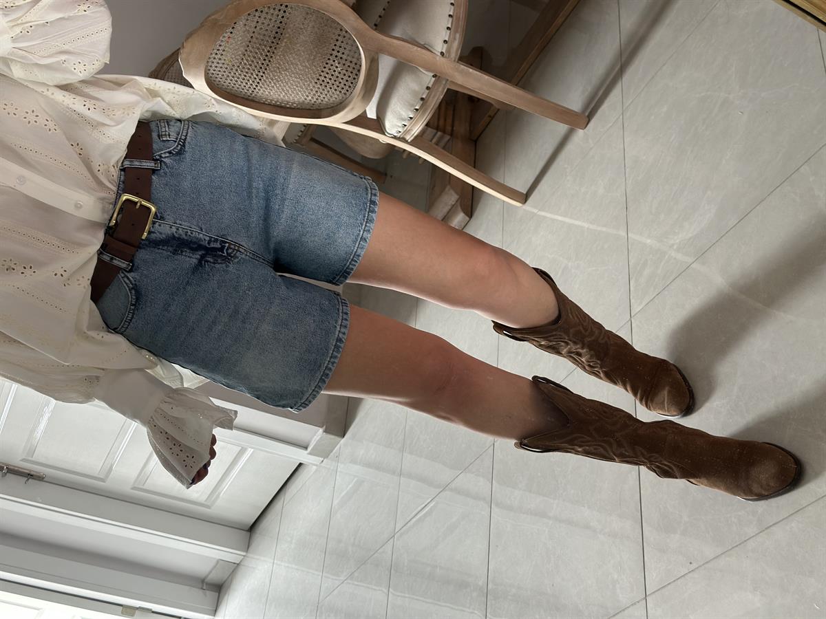 Düz Kesim Mini Denim Şort - Mavi