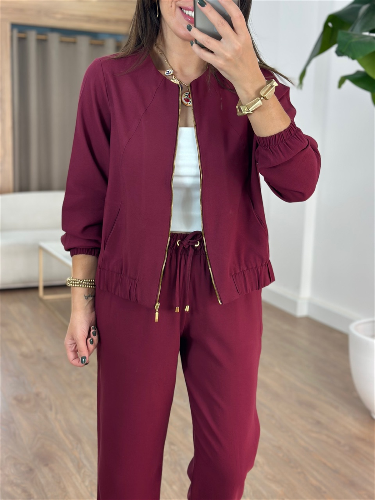 Fermuarlı Pantolon Ceket Takım - Bordo