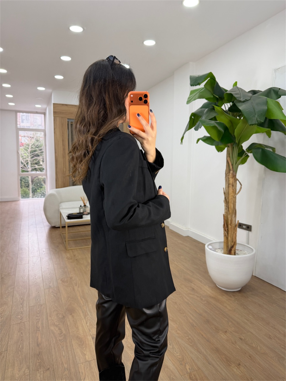 İki Düğmeli Süet Ceket - Siyah