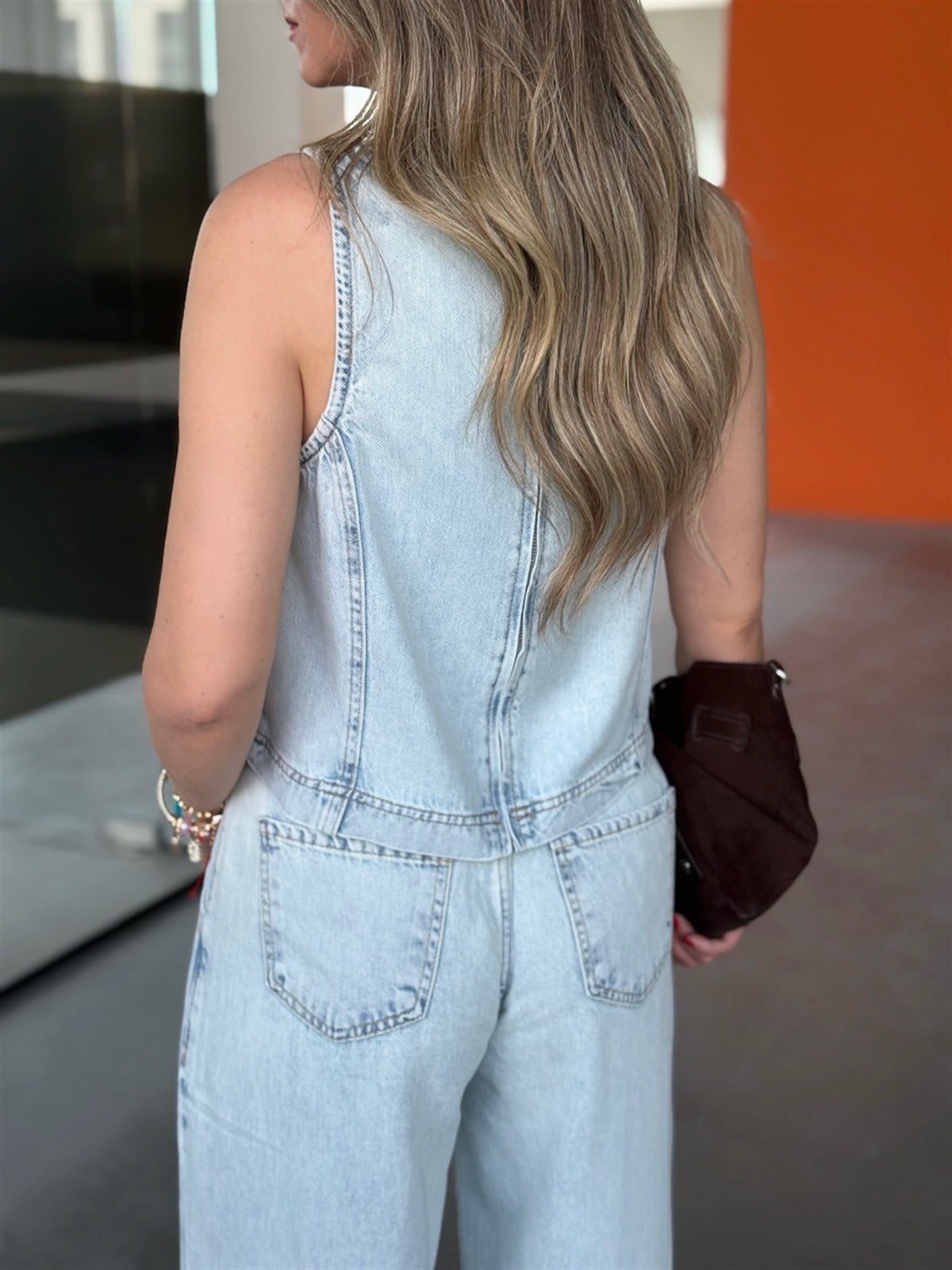 Tensel Denim Premium Bluz Pantolon Takım - Buz Mavisi
