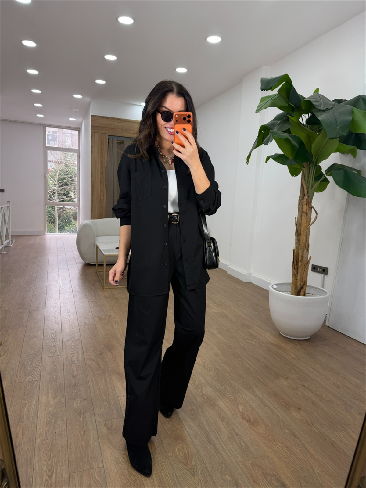 Cep Detaylı Gömlek Pantolon Takım - Siyah