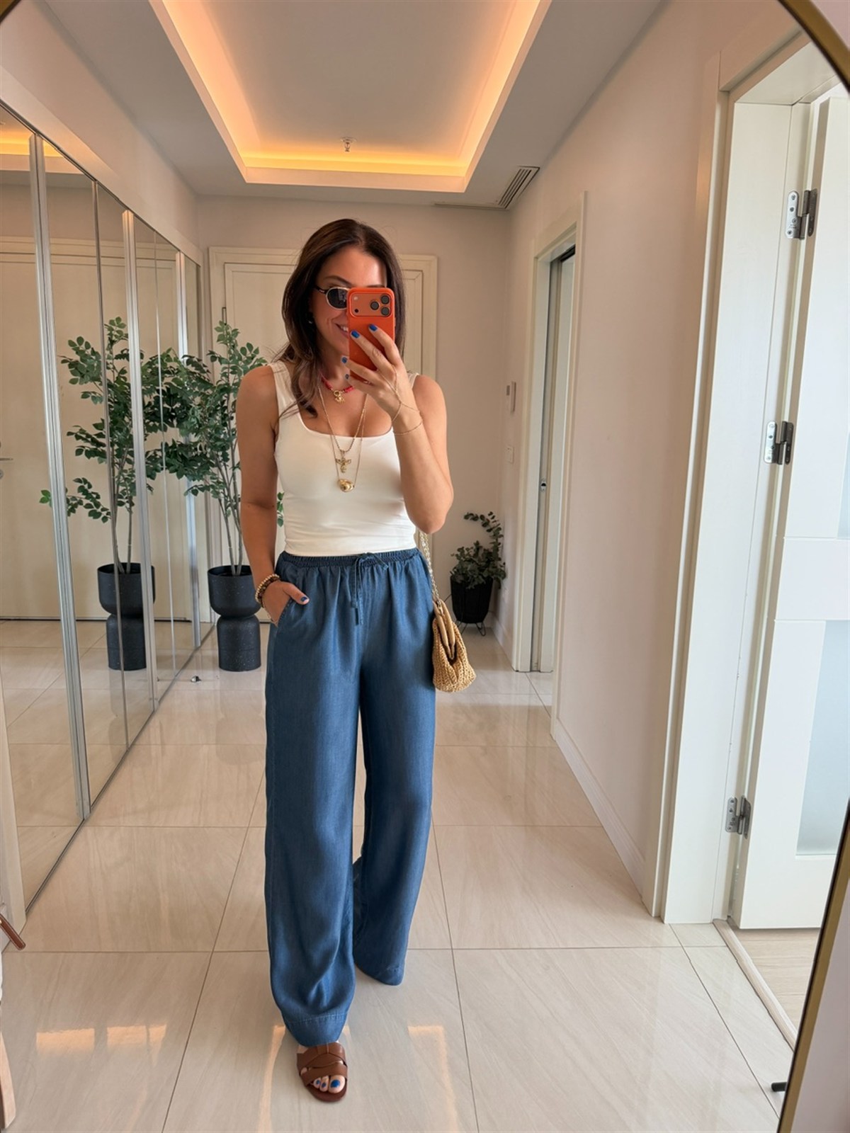 Beli Lastikli Tensel Denim Palazzo - Mavi