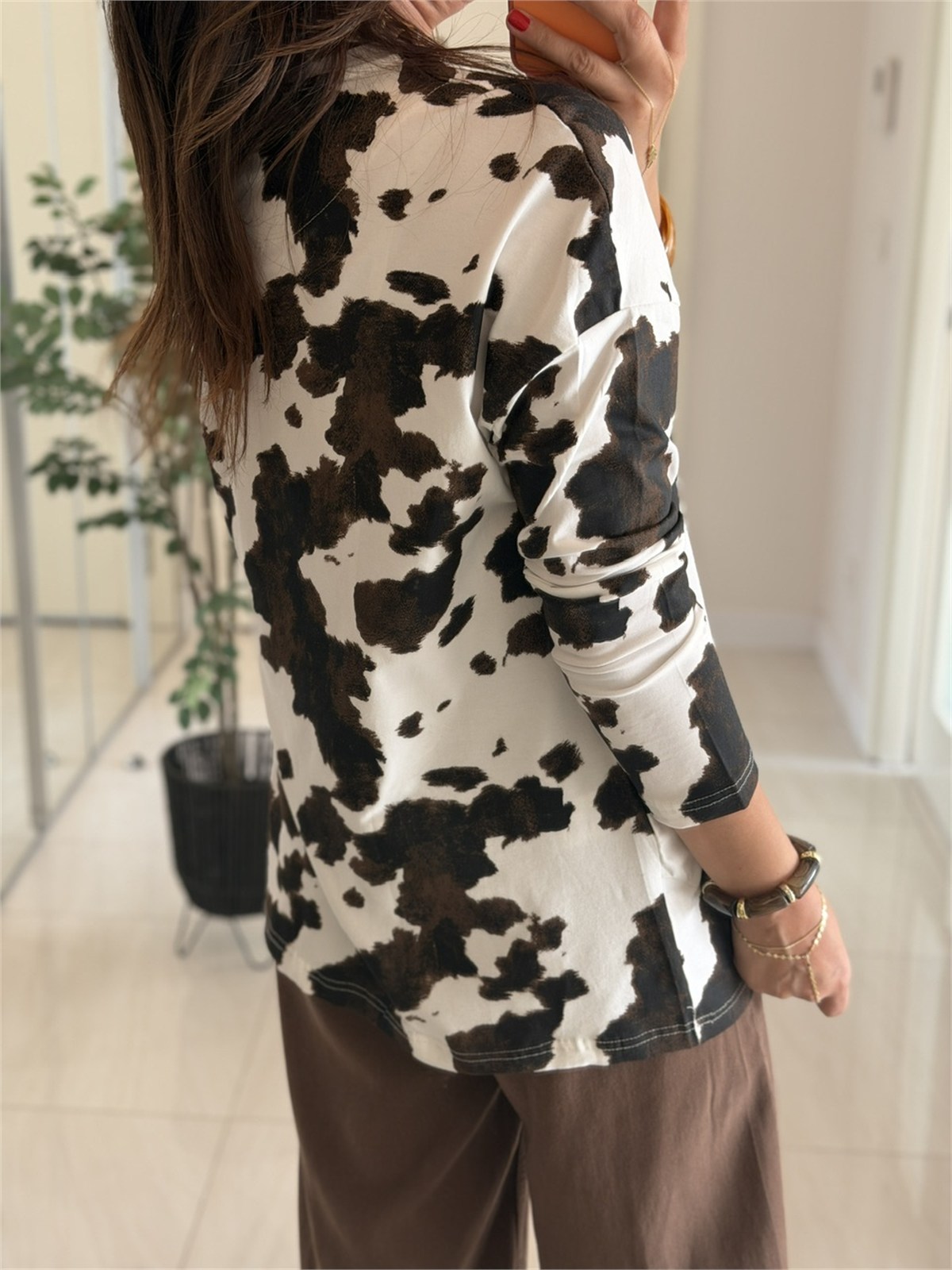 Cow Desen Baskılı Uzun Kol Basic