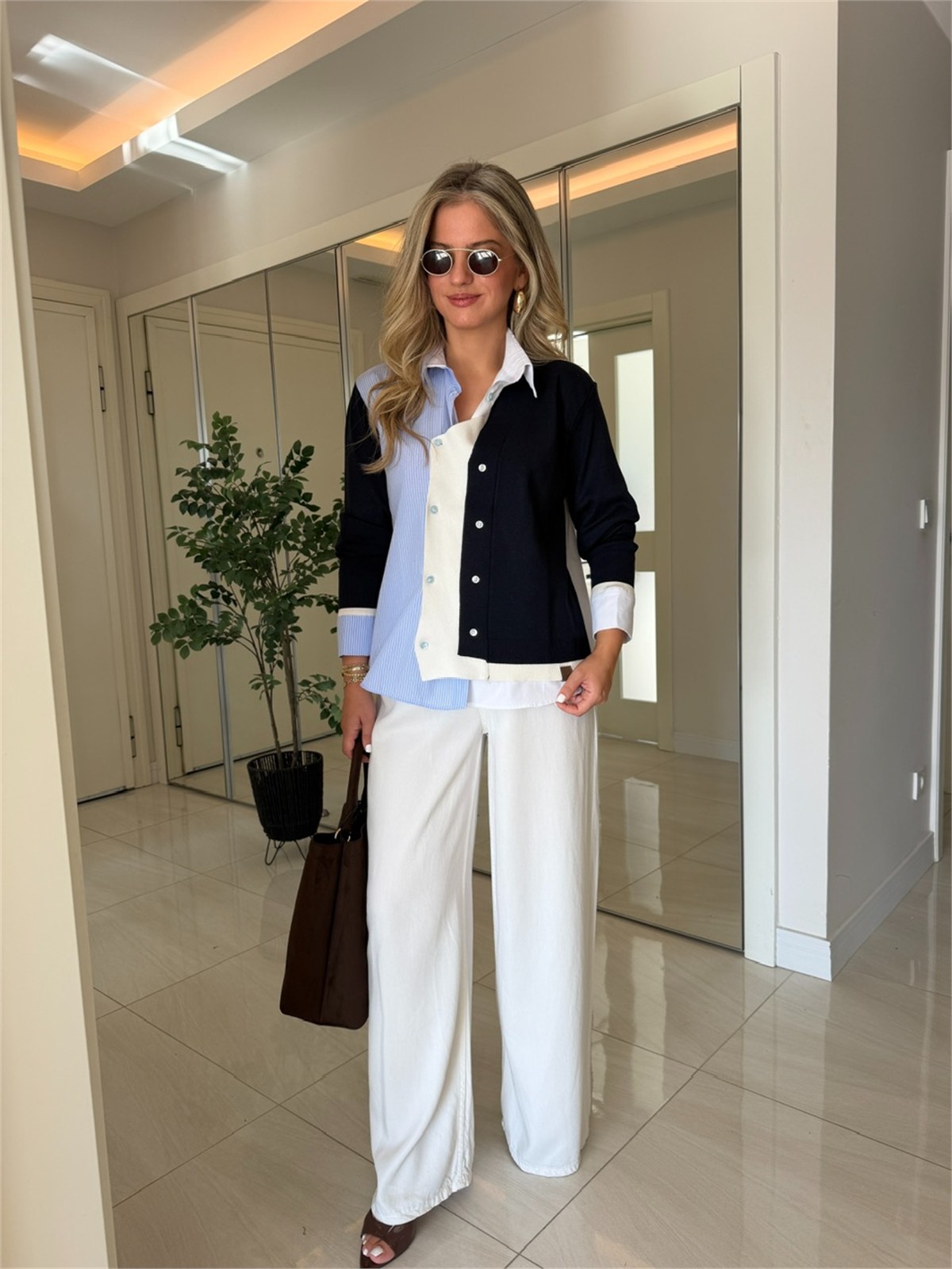 Orijinal Model Triko Garnili Tasarım Premium Gömlek - Lacivert 