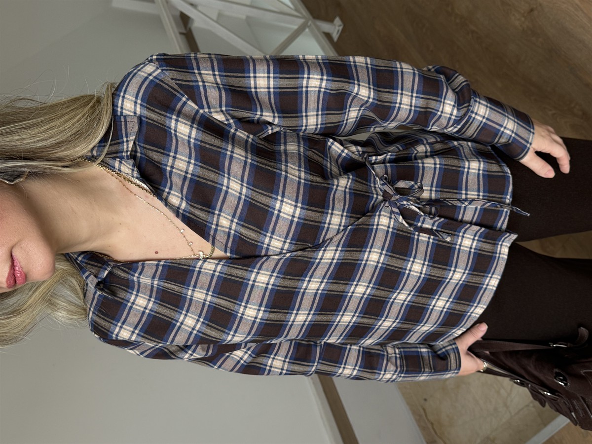 Ekoseli Kruvaze Gömlek - Kahve/Bej 