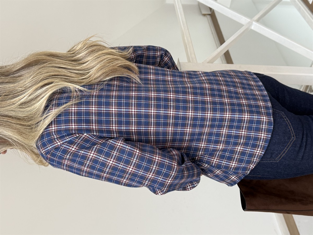 Ekoseli Kruvaze Gömlek - Lacivert/Bordo