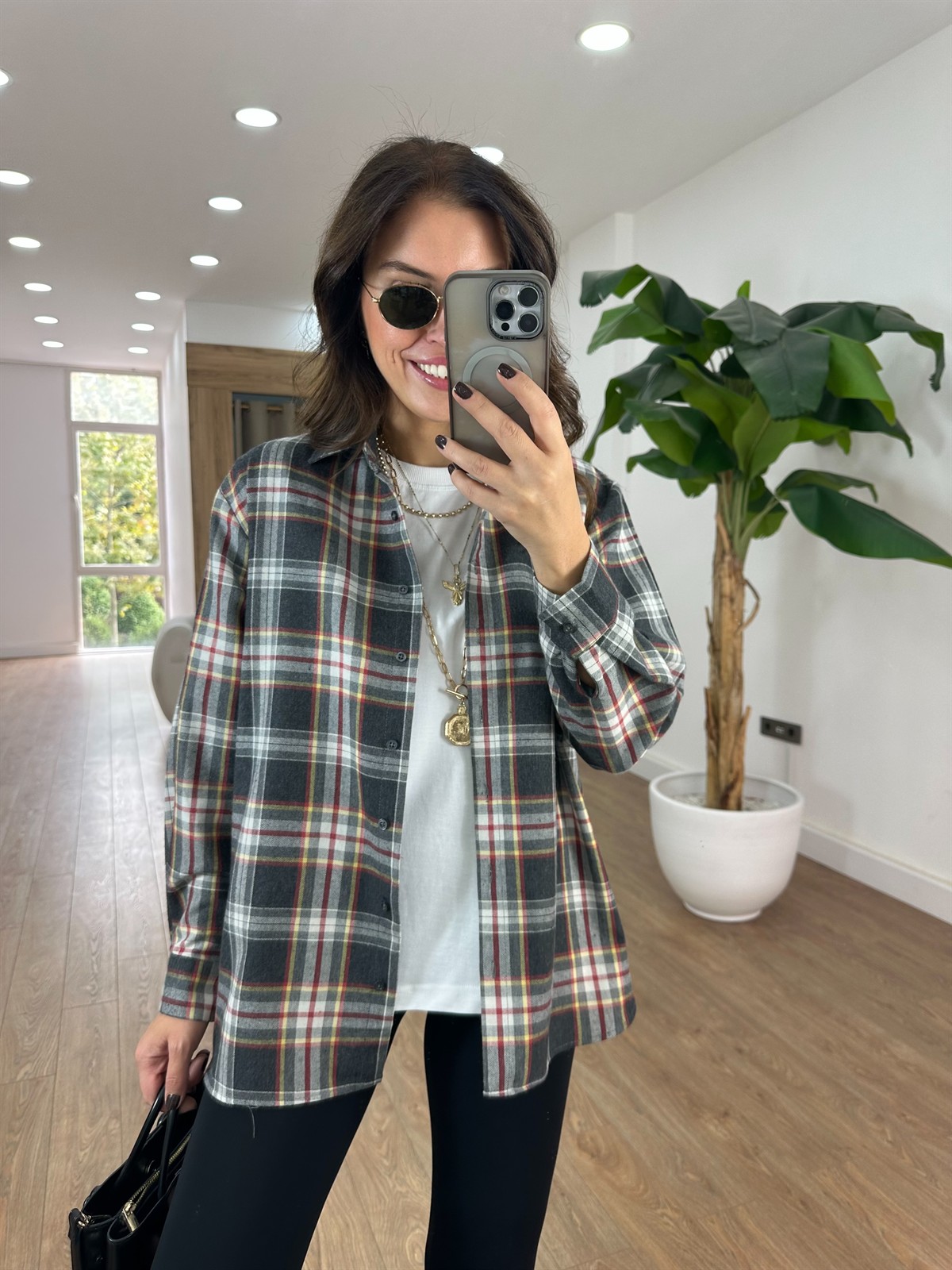 Ekoseli Oduncu Gömlek - Antrasit Bej