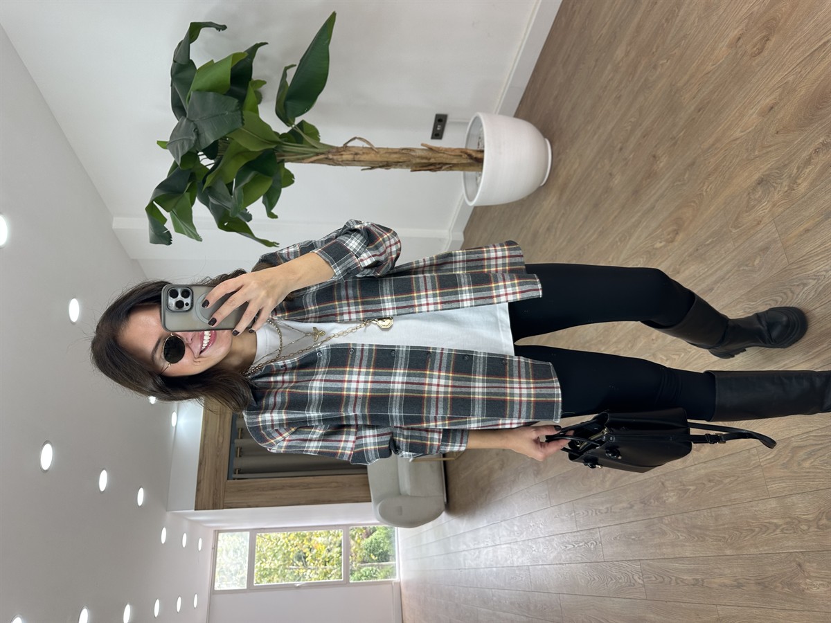 Ekoseli Oduncu Gömlek - Antrasit Bej