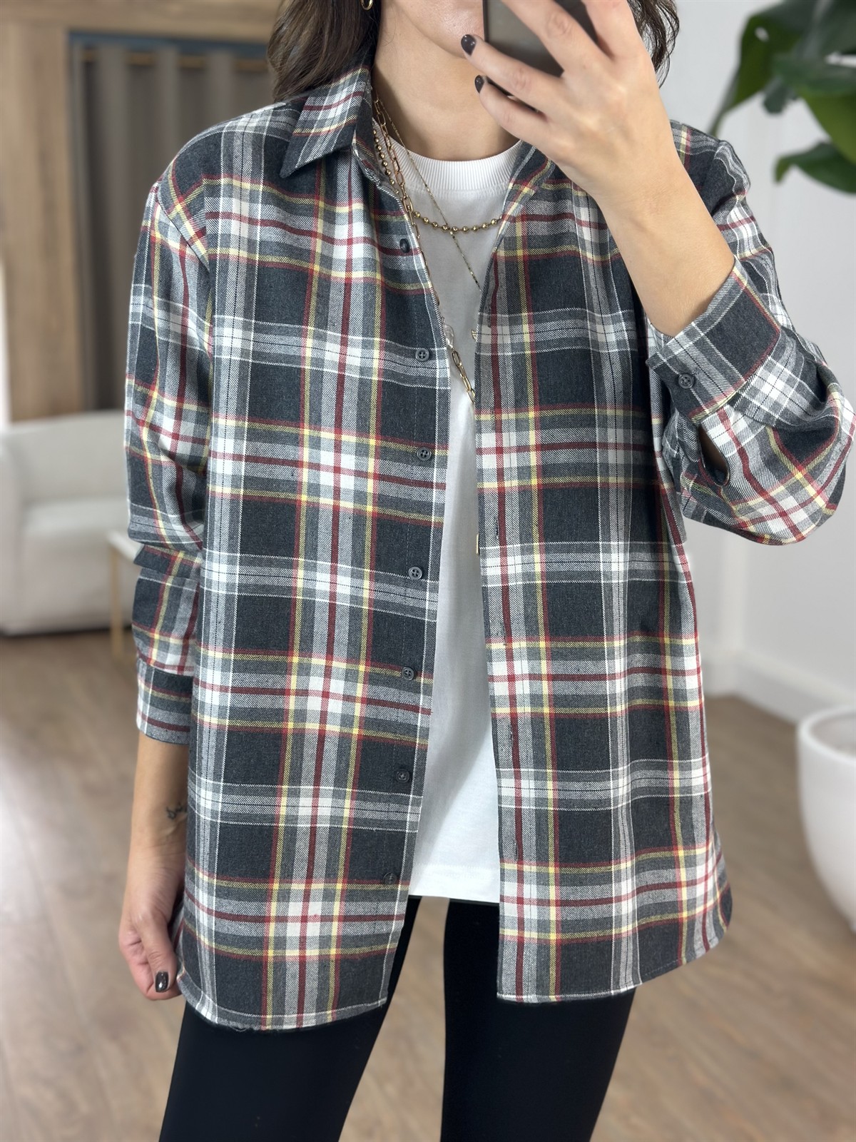 Ekoseli Oduncu Gömlek - Antrasit Bej