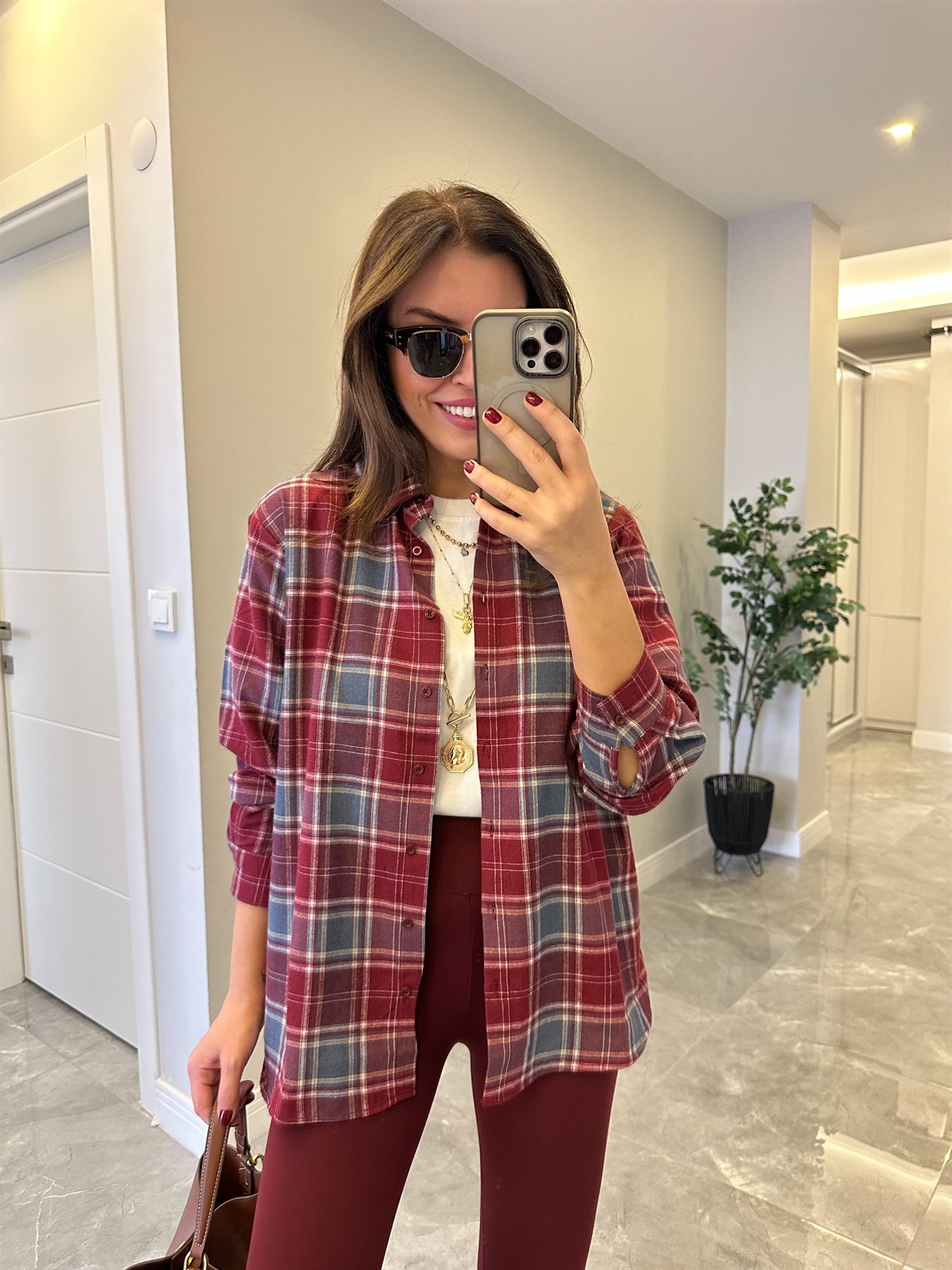 Ekoseli Oduncu Gömlek - Bordo