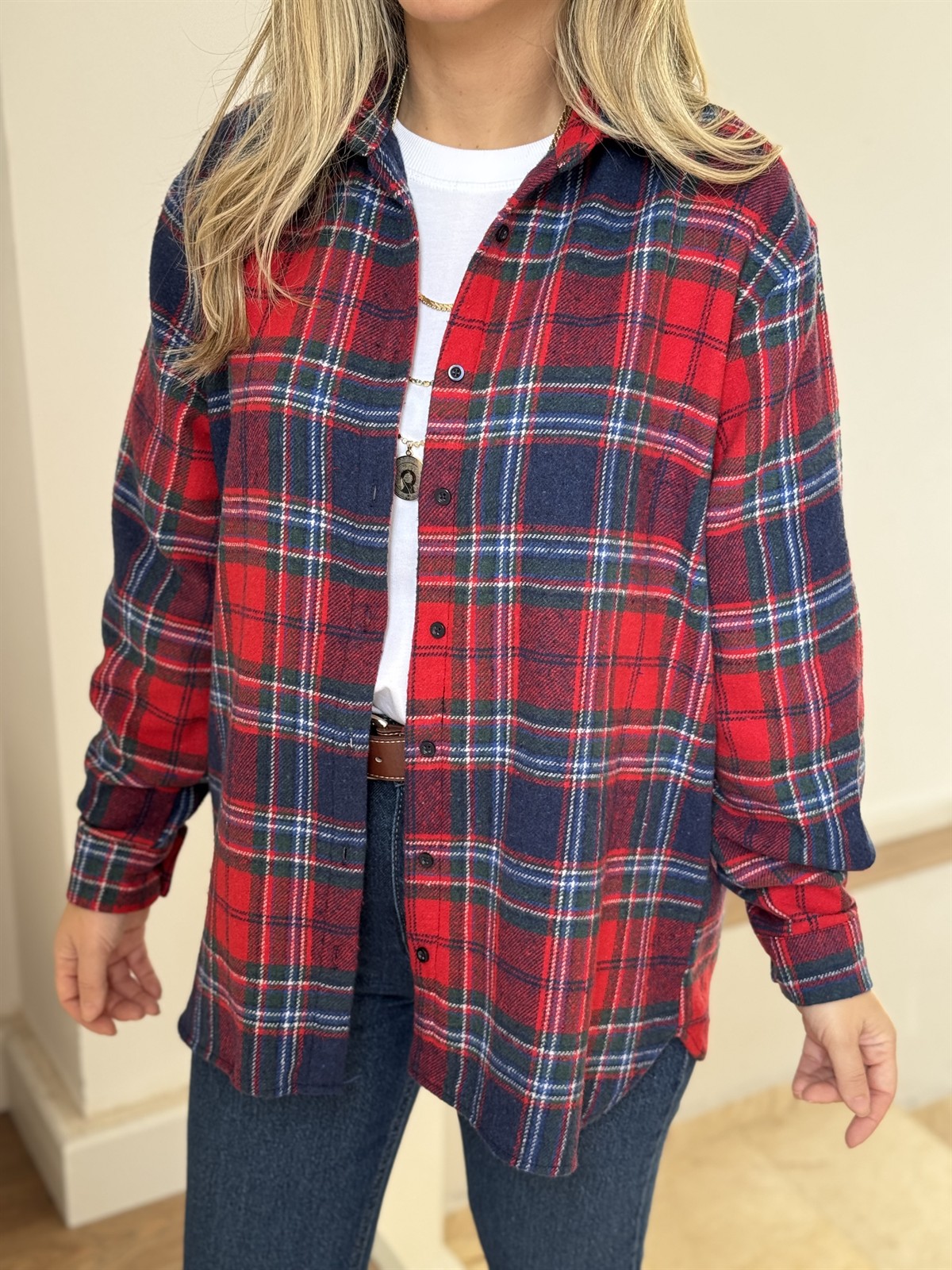 Ekoseli Oduncu Gömlek - Kırmızı