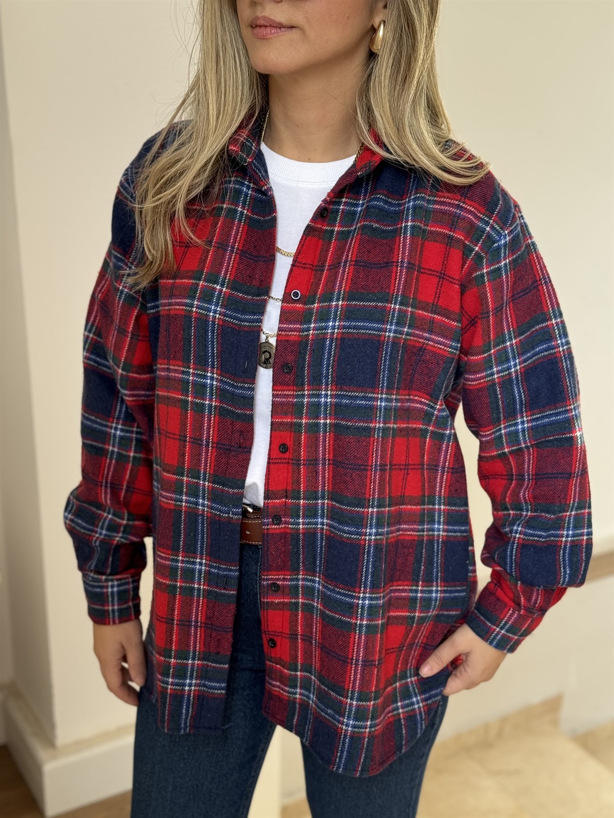 Ekoseli Oduncu Gömlek - Kırmızı