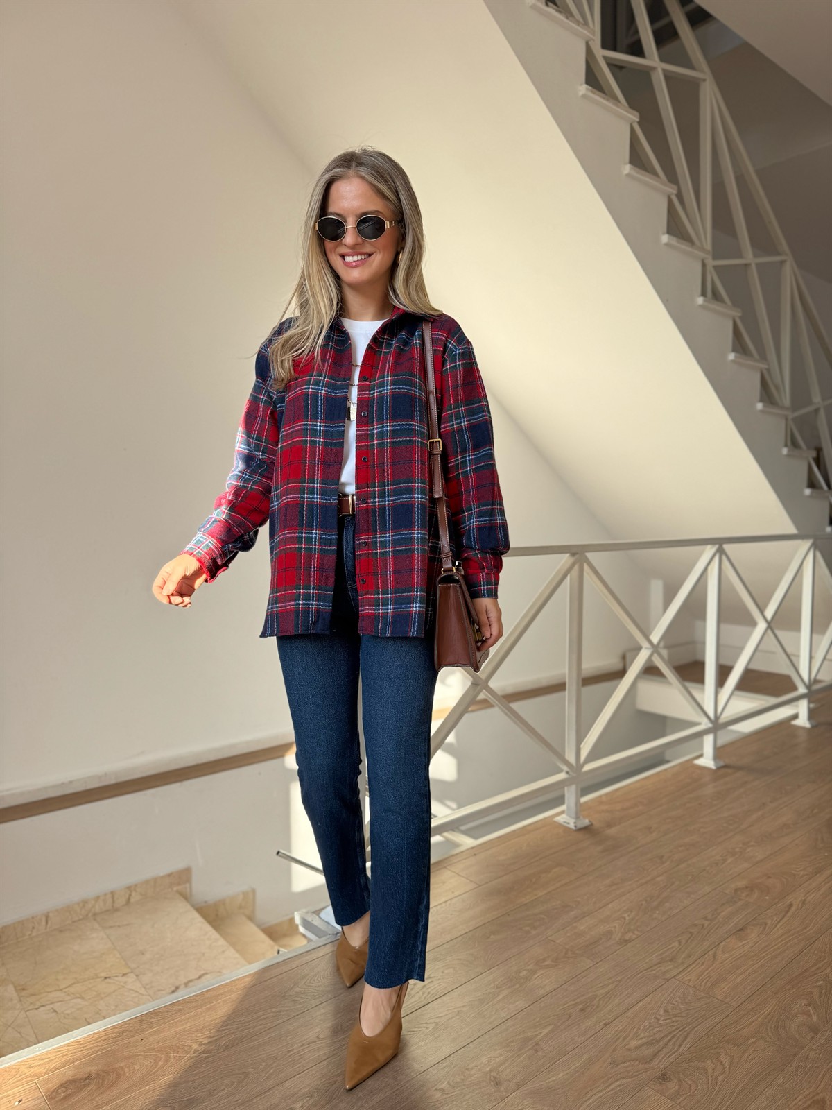 Ekoseli Oduncu Gömlek - Kırmızı