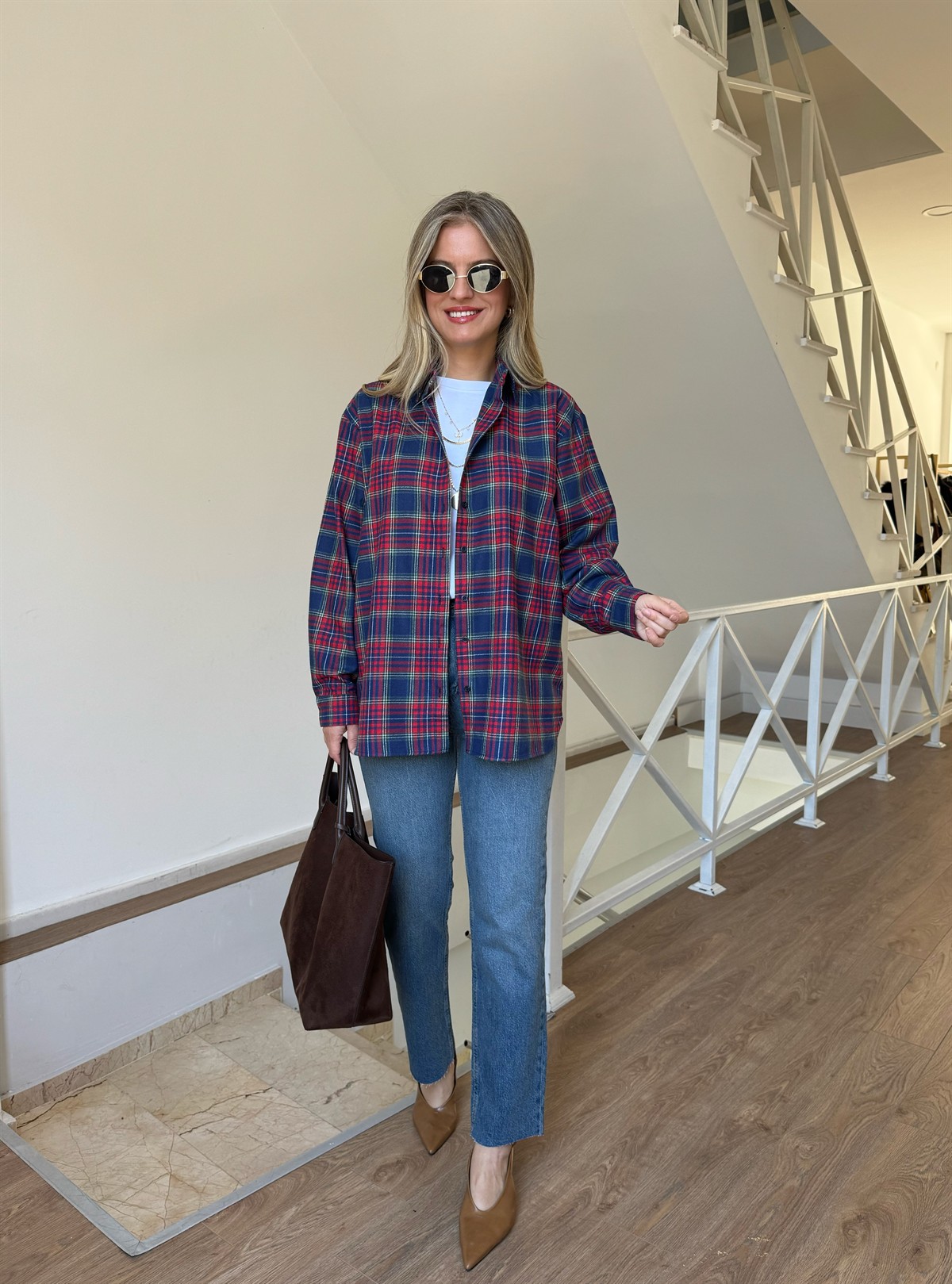 Ekoseli Oduncu Gömlek  - Mavi/Kırmızı