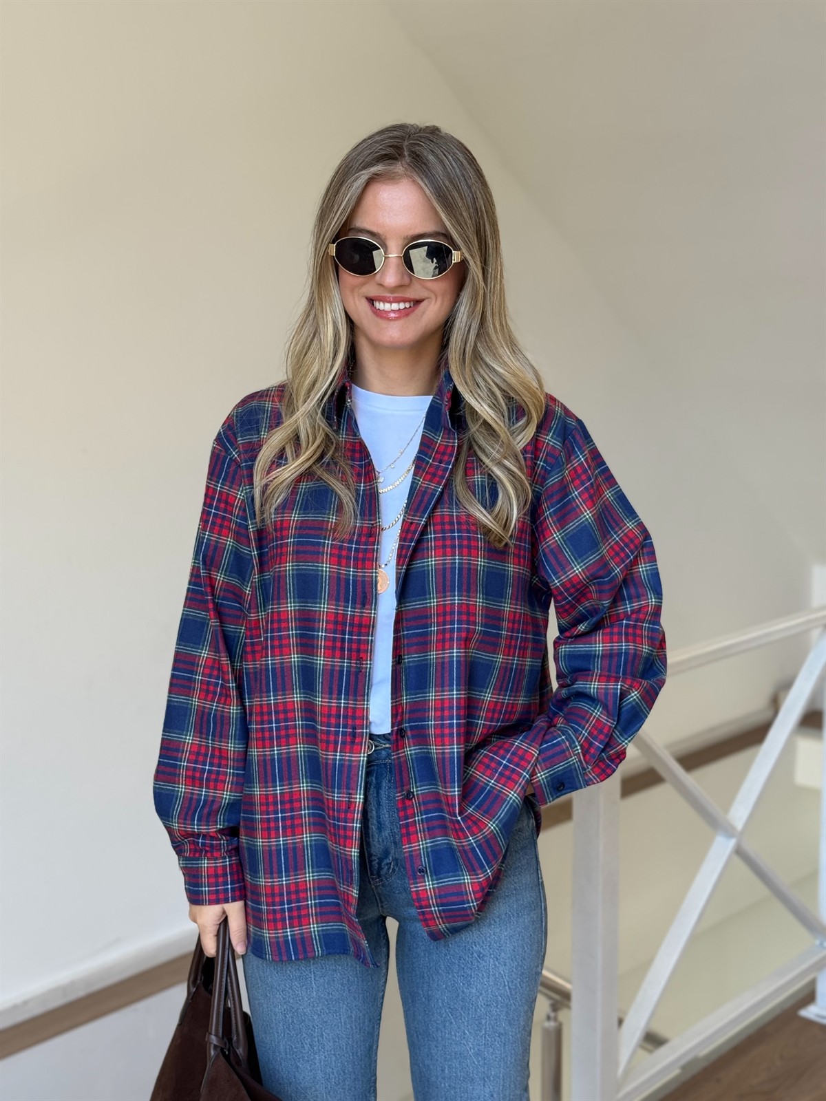 Ekoseli Oduncu Gömlek  - Mavi/Kırmızı