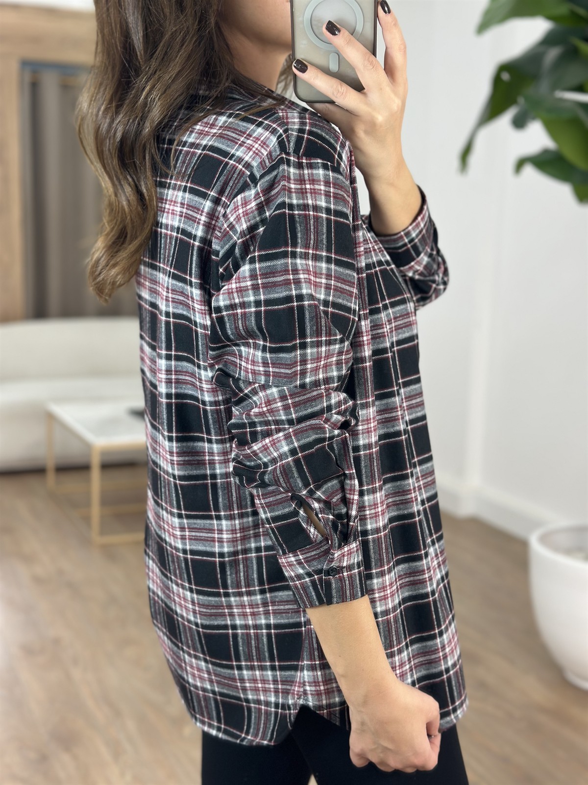 Ekoseli Oduncu Gömlek - Siyah Bordo