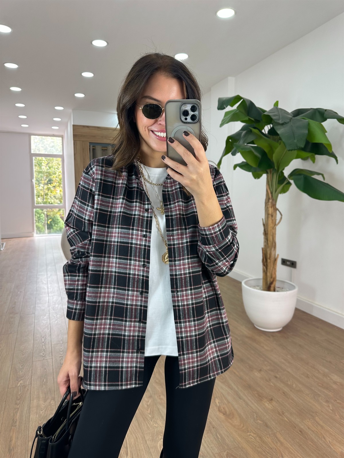 Ekoseli Oduncu Gömlek - Siyah Bordo