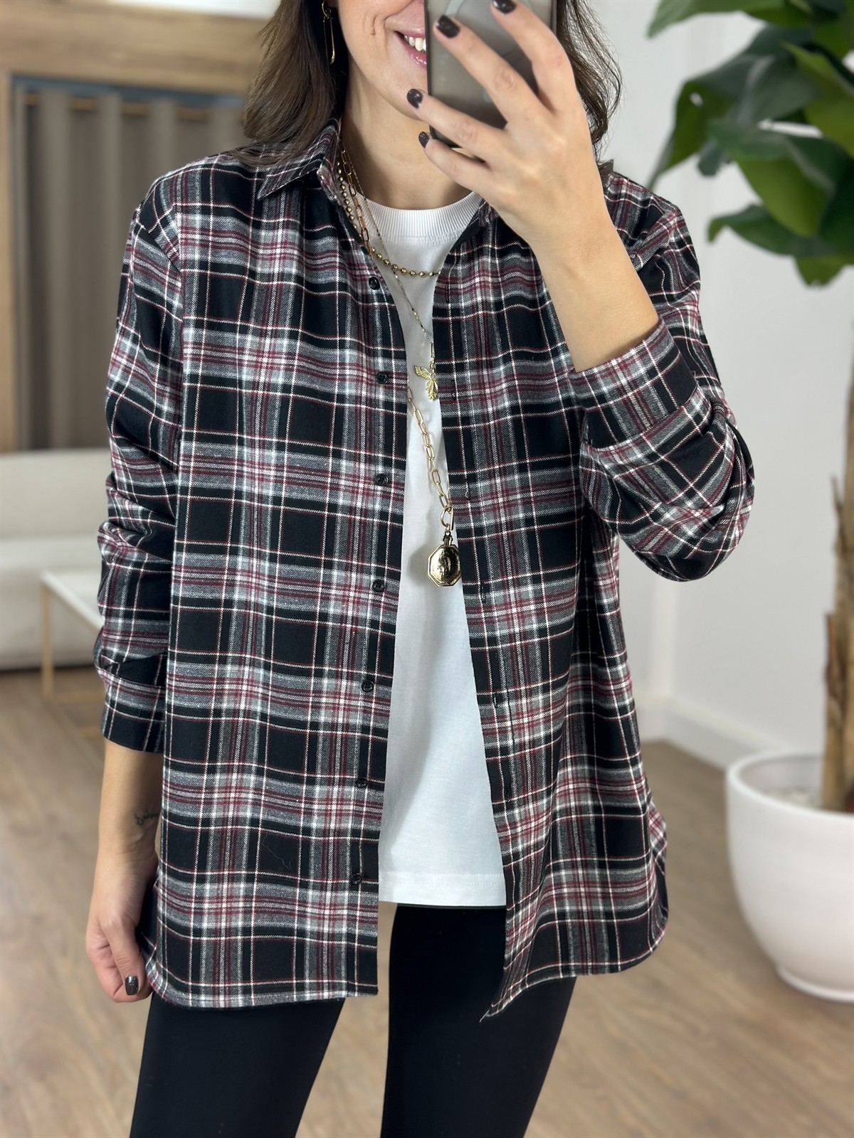 Ekoseli Oduncu Gömlek - Siyah Bordo