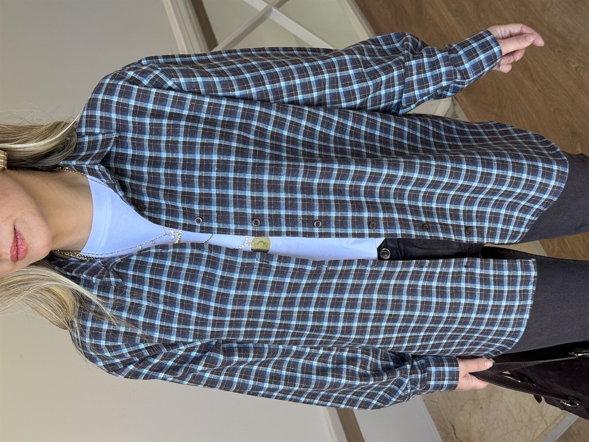 Ekoseli Oduncu Gömlek  - Turkuaz/Kahve