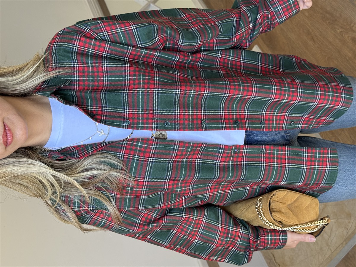 Ekoseli Oduncu Gömlek  - Yeşil/Kırmızı