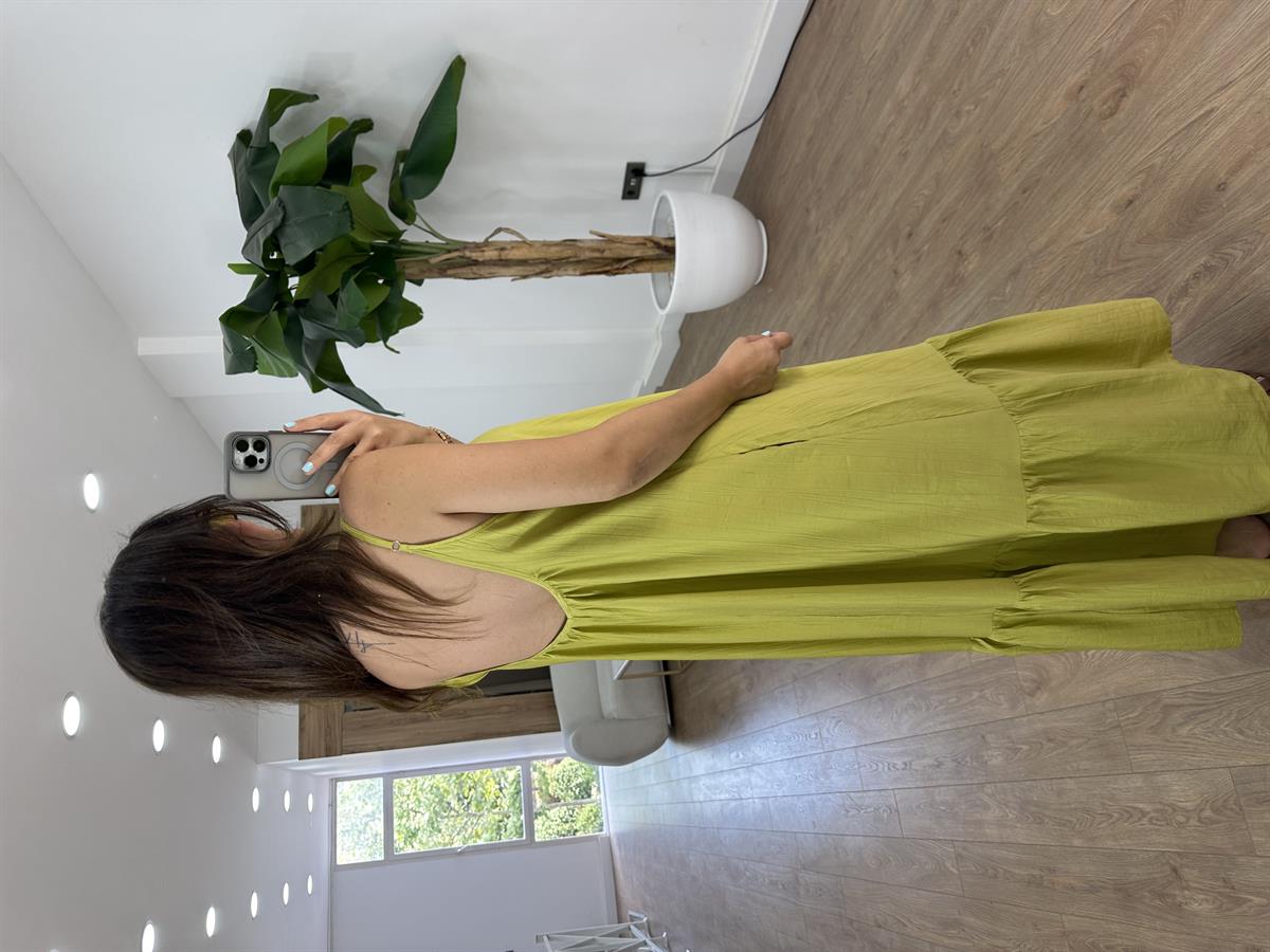 Etek Ucu Fırfırlı Askılı Salaş Elbise - Yeşil