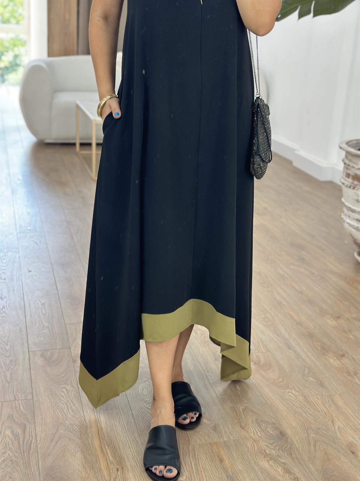 Etek Ucu Garnili Cepli Salaş Elbise