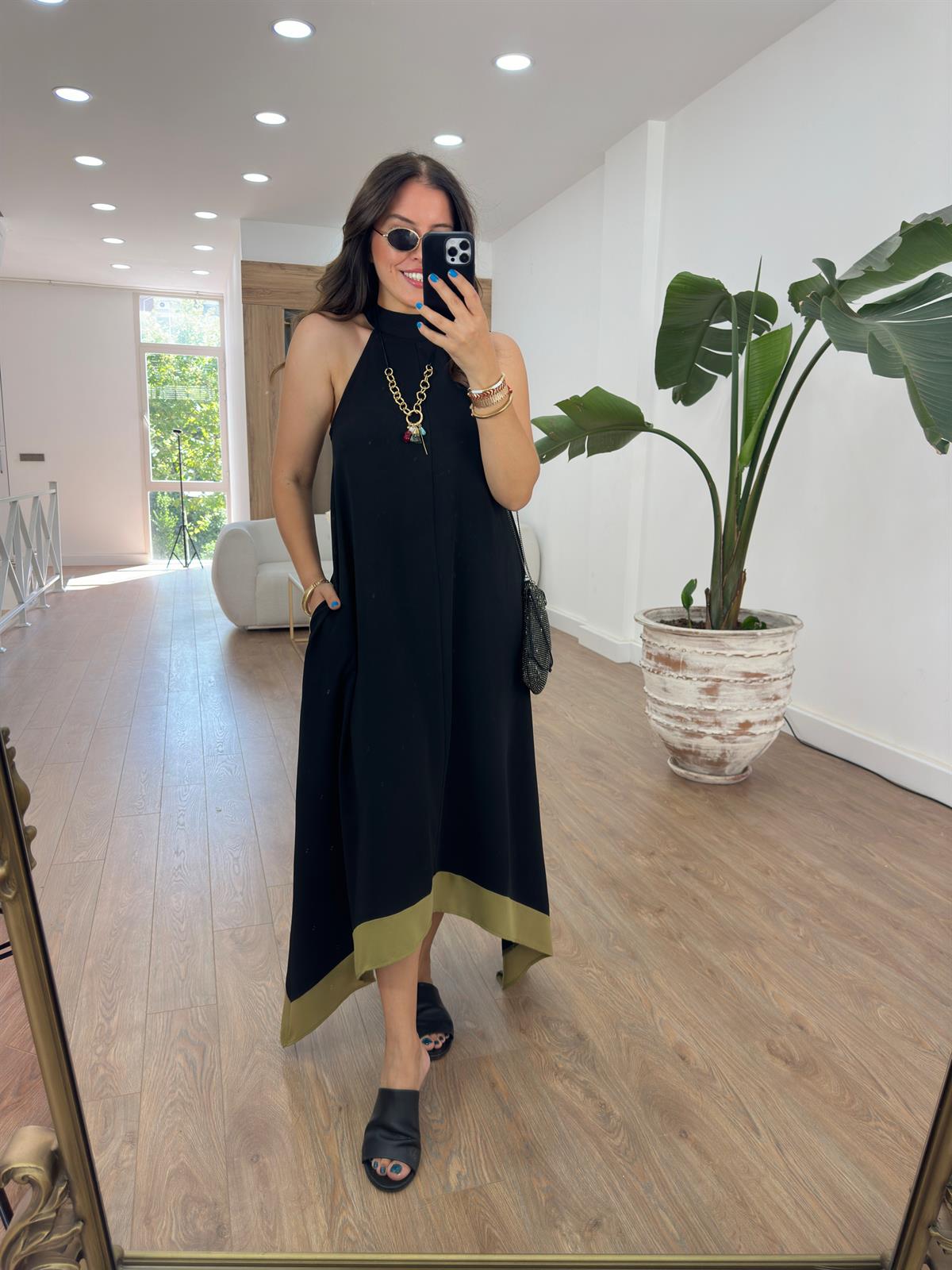 Etek Ucu Garnili Cepli Salaş Elbise