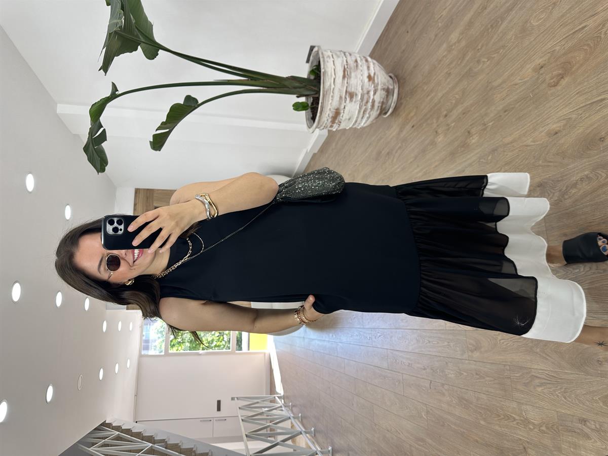 Etek Ucu Şifon Detaylı Krep Elbise